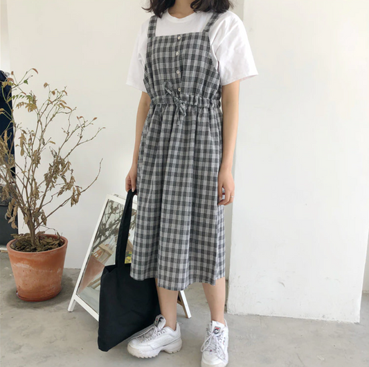Longue Robe à Carreaux Bretelles (2 couleurs)