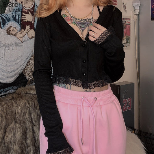 Cardigan Court à Dentelles (2 couleurs)