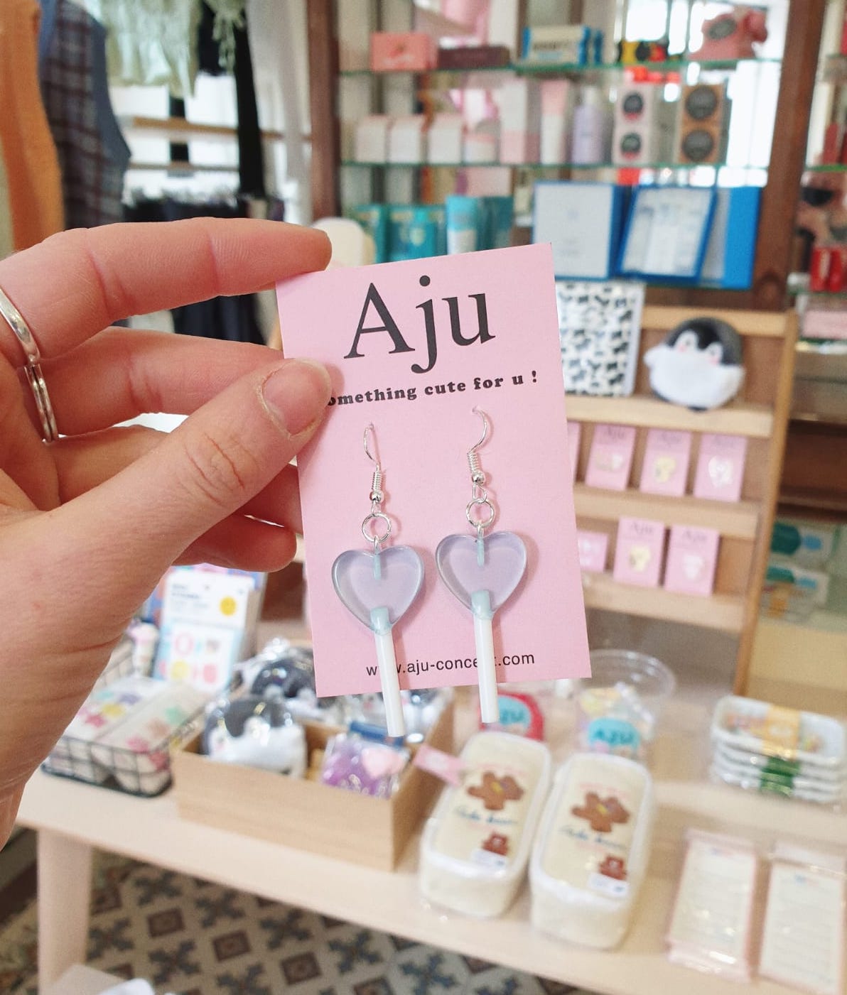 Boucles d'Oreilles Coeur Sucette (Bleu)