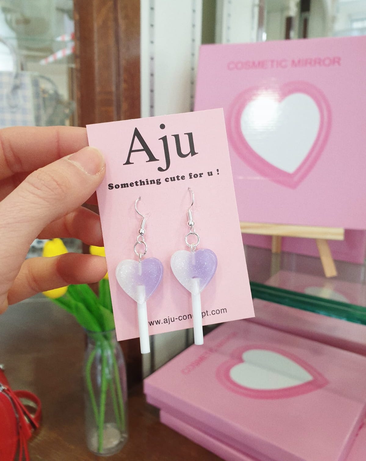 Boucles d'Oreilles Coeur Sucette (Violet)