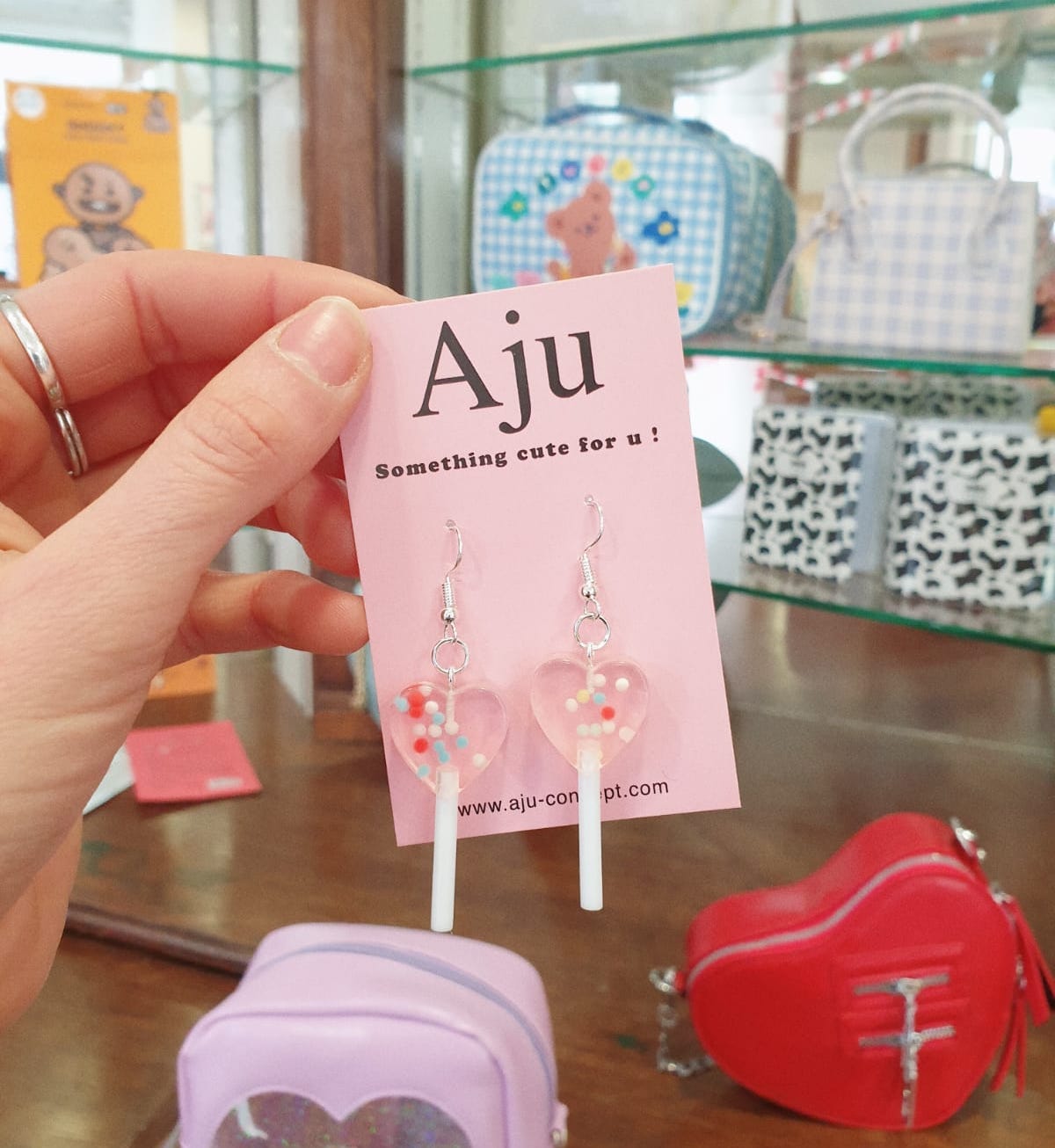 Boucles d'Oreilles Coeur Sucette (Transparent)