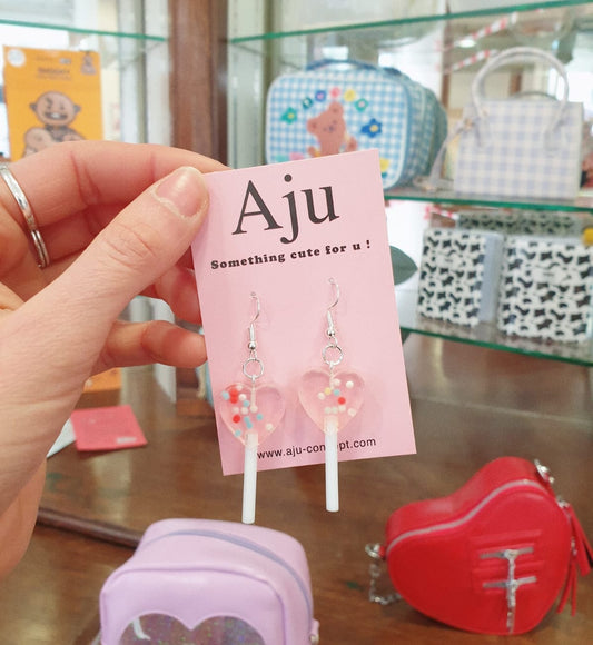 Boucles d'Oreilles Coeur Sucette (Transparent)