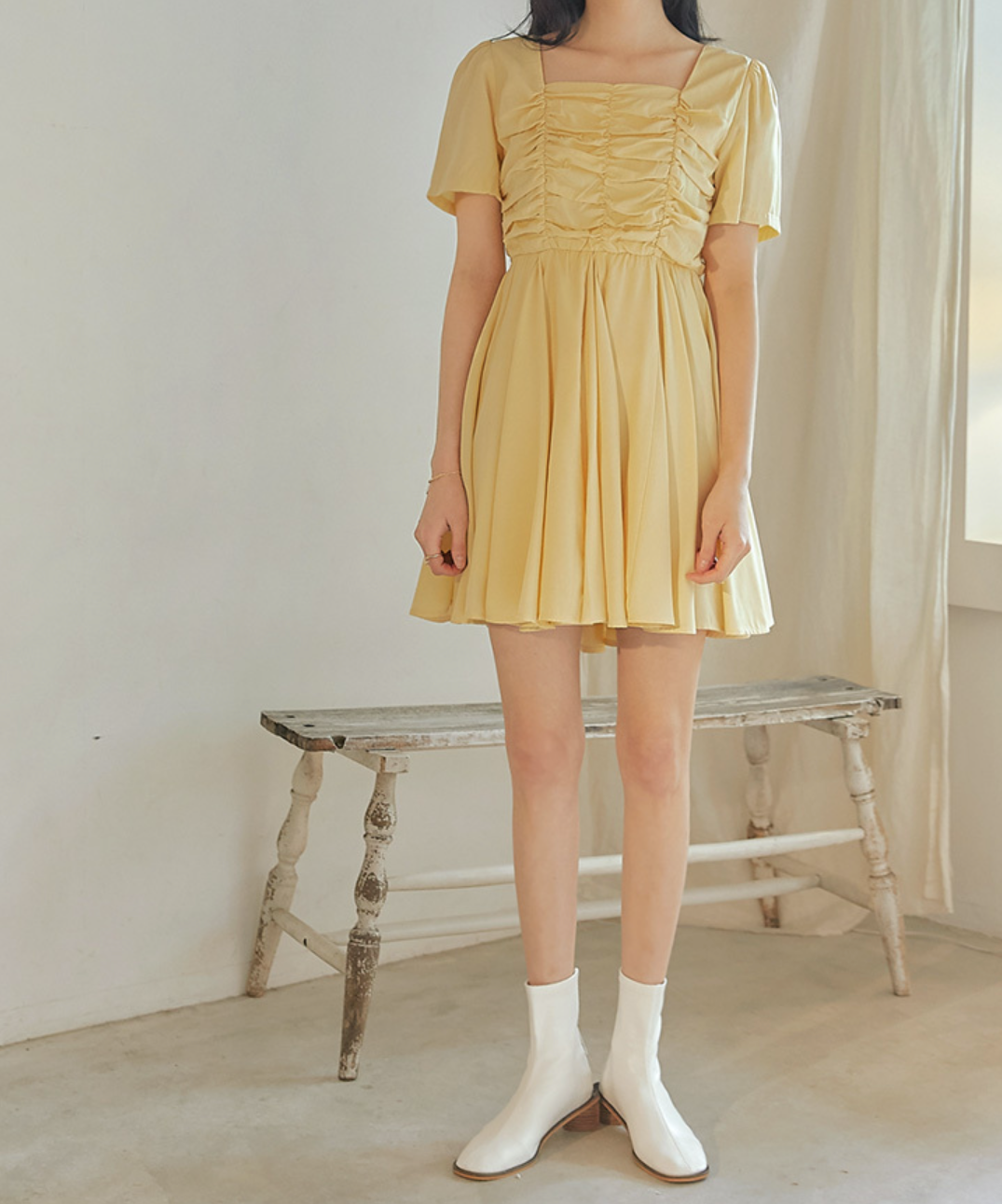 [COMMON UNIQUE] Robe courte à volants (Jaune)