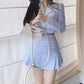 Ensemble TOP/JUPE en Tweed Bleu